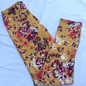 Disney OS One Size Leggings LulaRoe Floral Roses Hidden Mickey Minnie Yellow 2